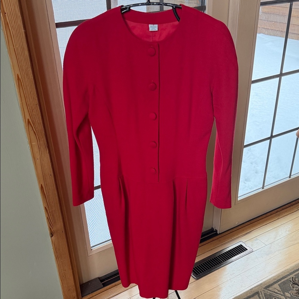 Vintage Elegant Red lined Women's Dress w Matching Covered Buttons Sz 6 w Pocket